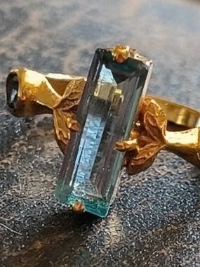 Natural Emerald-Cut Aquamarine Boutique Sz6 Ring 18K Gold Vermeil Over 925 SS